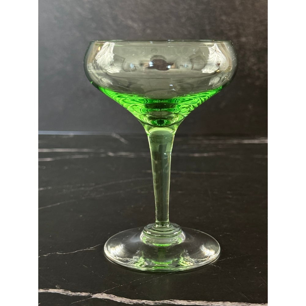 Vintage Green Uranium Glass 4.25in Coupe Sherbet Glass